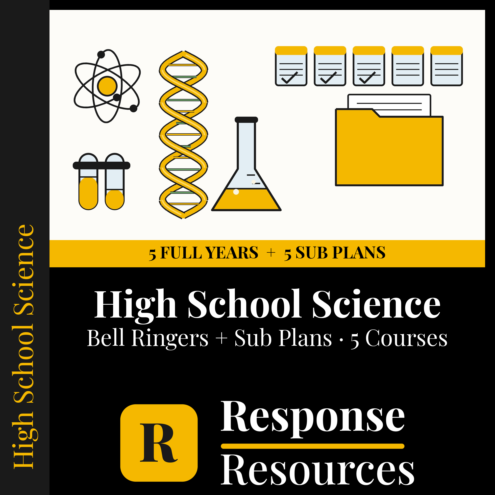 High School Science Complete Bundle — Full-Year Bell Ringers + Emergency Sub Plans, 5 Courses cover — Response Resources