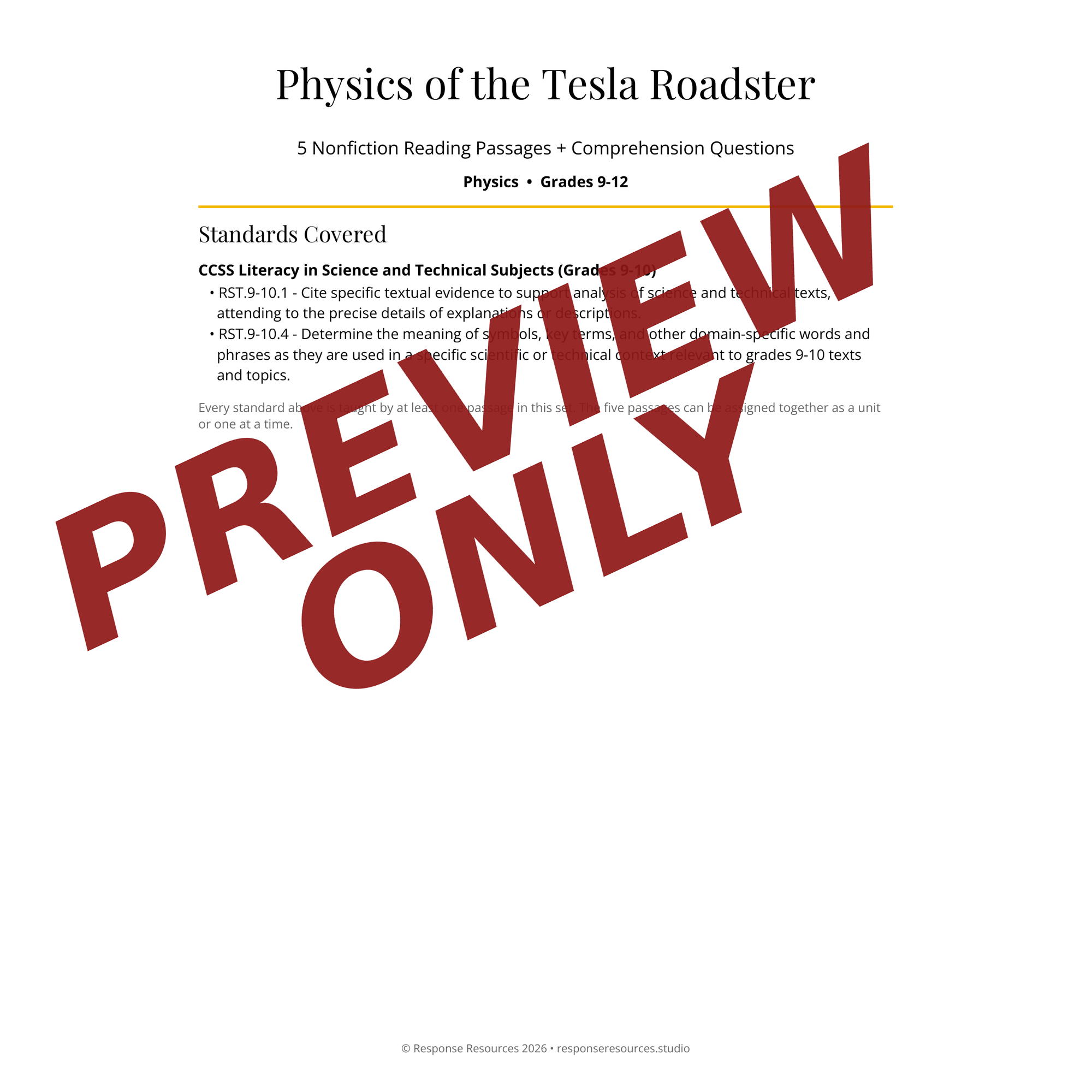 Preview page from the Tesla & SpaceX engineering and economics bundle