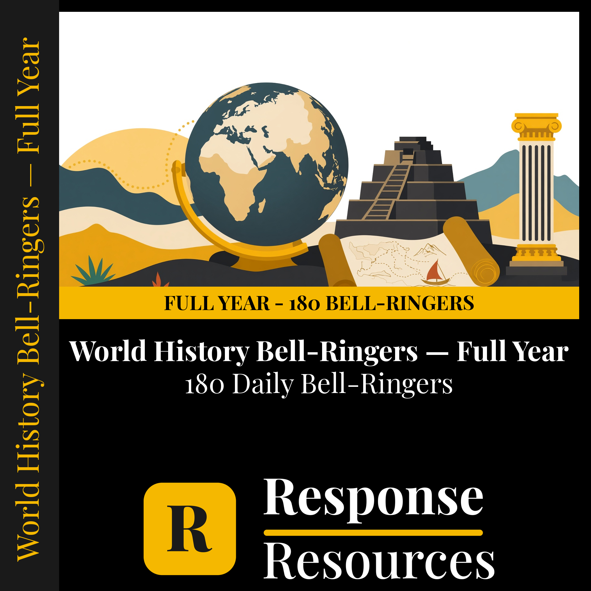 World History Bell Ringers FULL YEAR - 180 Daily Warm-Ups (Grades 6-8) cover — Response Resources