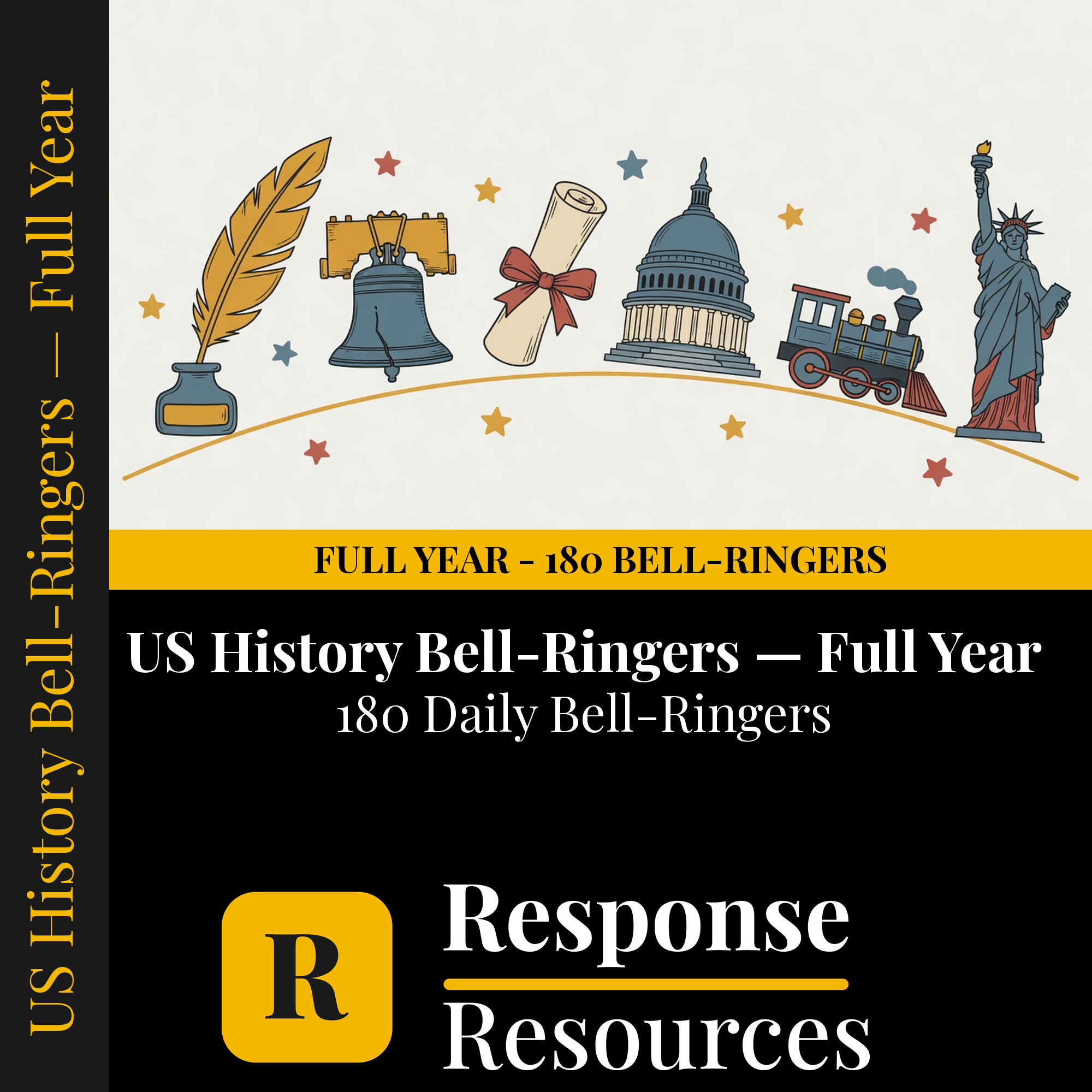 US History Bell Ringers FULL YEAR - 180 Daily Warm-Ups (Grades 6-8) cover — Response Resources