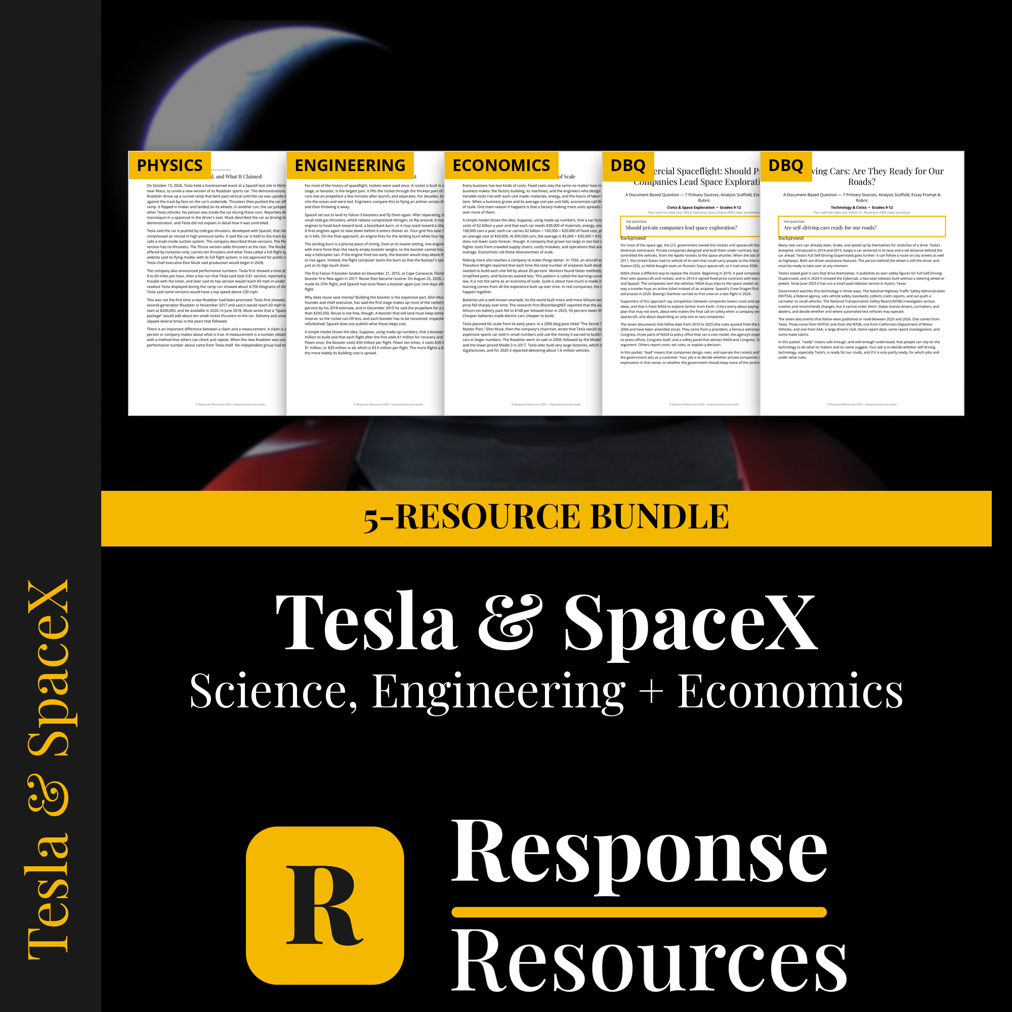 Tesla & SpaceX Engineering and Economics Bundle — Reading Passages + DBQs cover — Response Resources