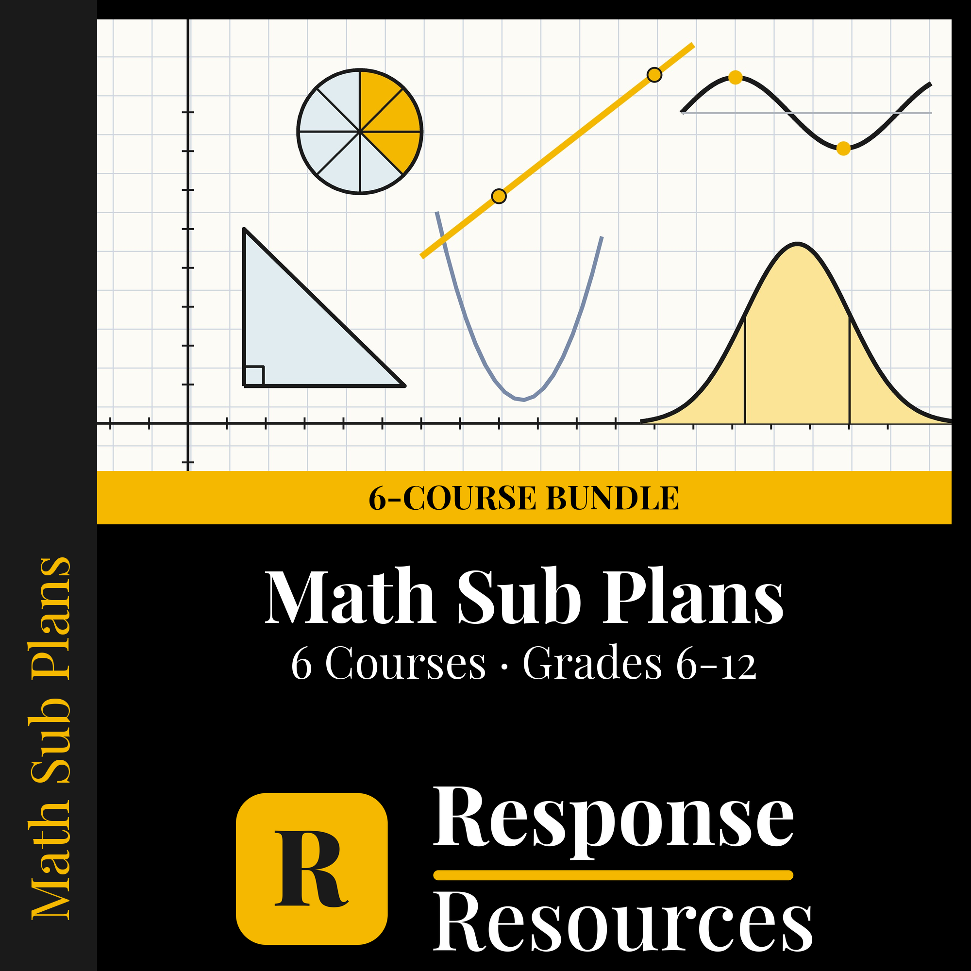 Complete Math Sub Plans Bundle, Grades 6-12 — 6 Courses, No Prep cover — Response Resources
