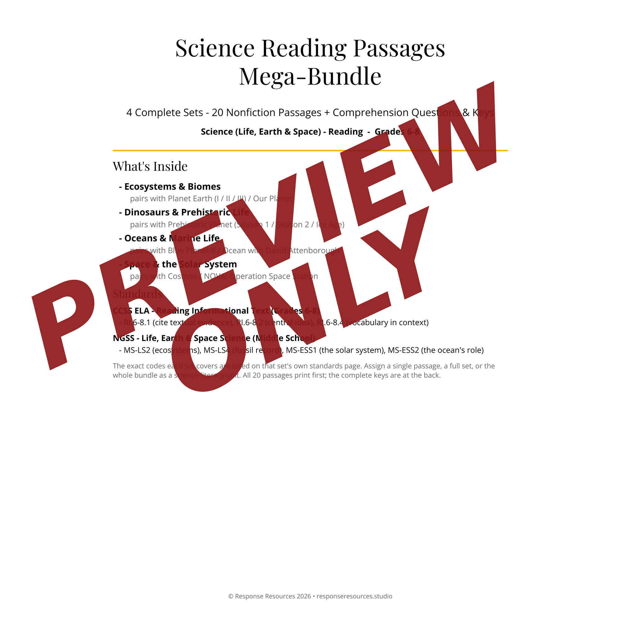 Preview page of Science Reading Passages Bundle reading passages