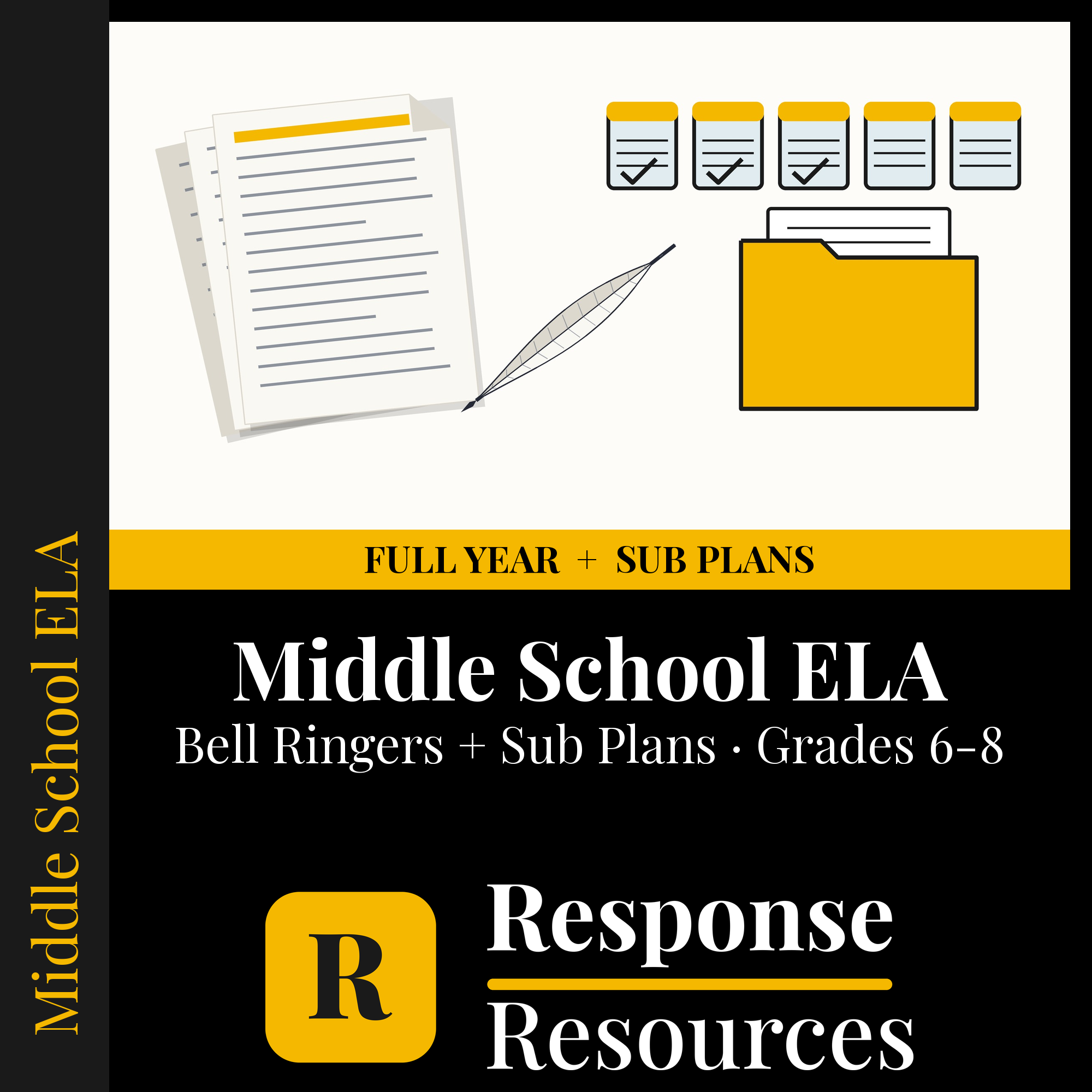 Middle School ELA — Full-Year Bell Ringers + 5-Day Emergency Sub Plans cover — Response Resources