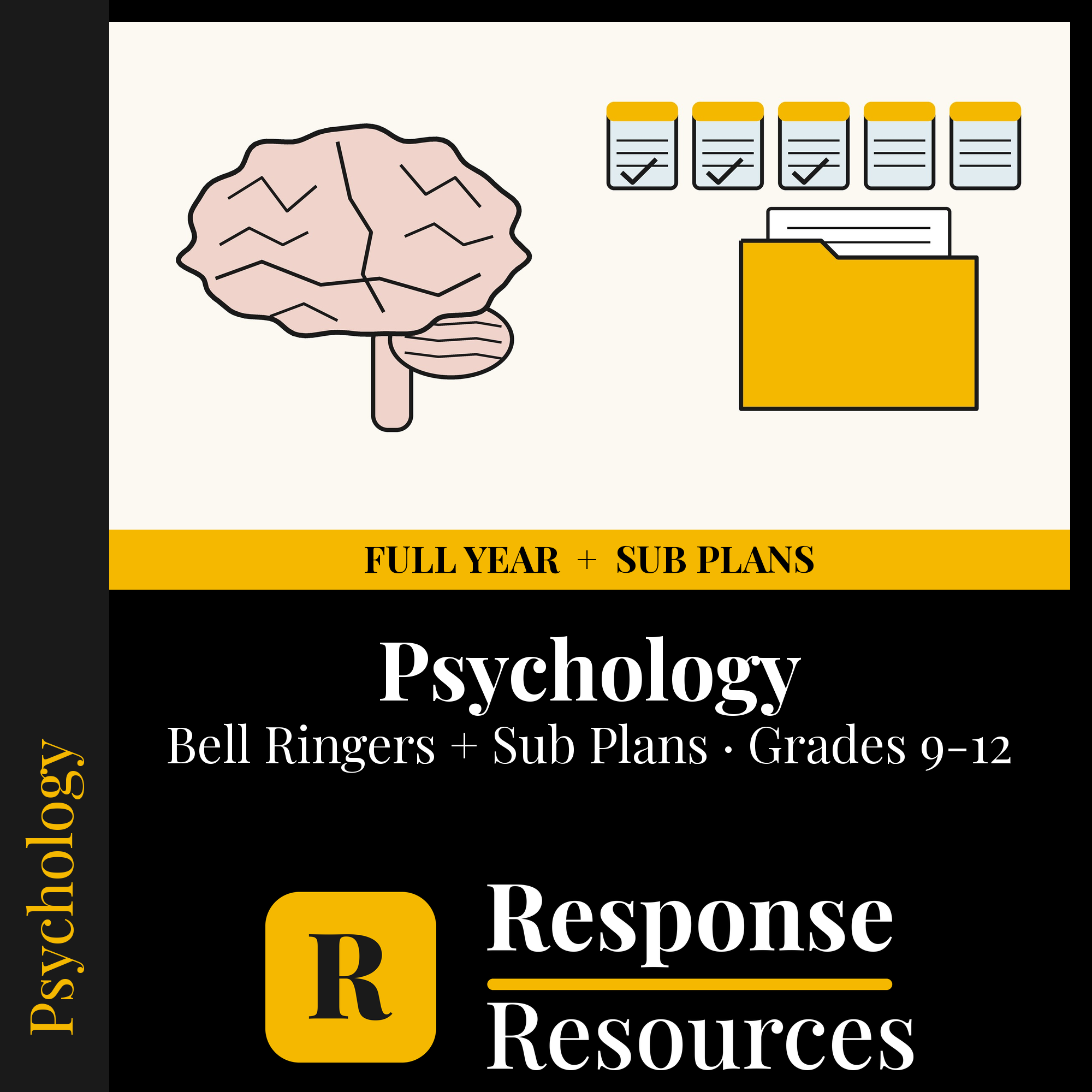 Psychology — Full-Year Bell Ringers + 5-Day Emergency Sub Plans cover — Response Resources