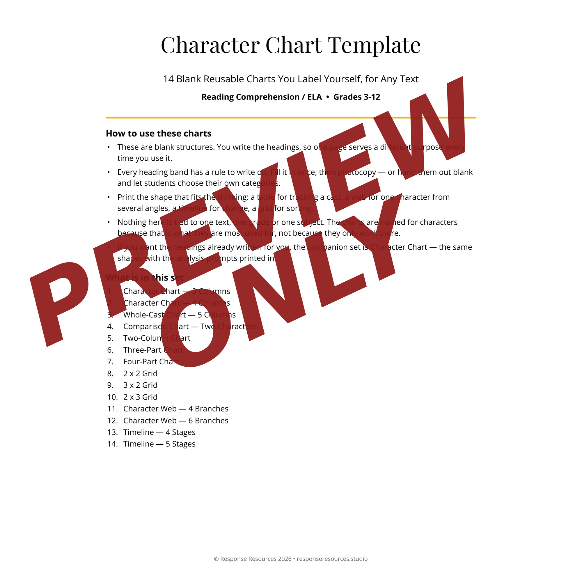 Preview page from the Character Chart Template set