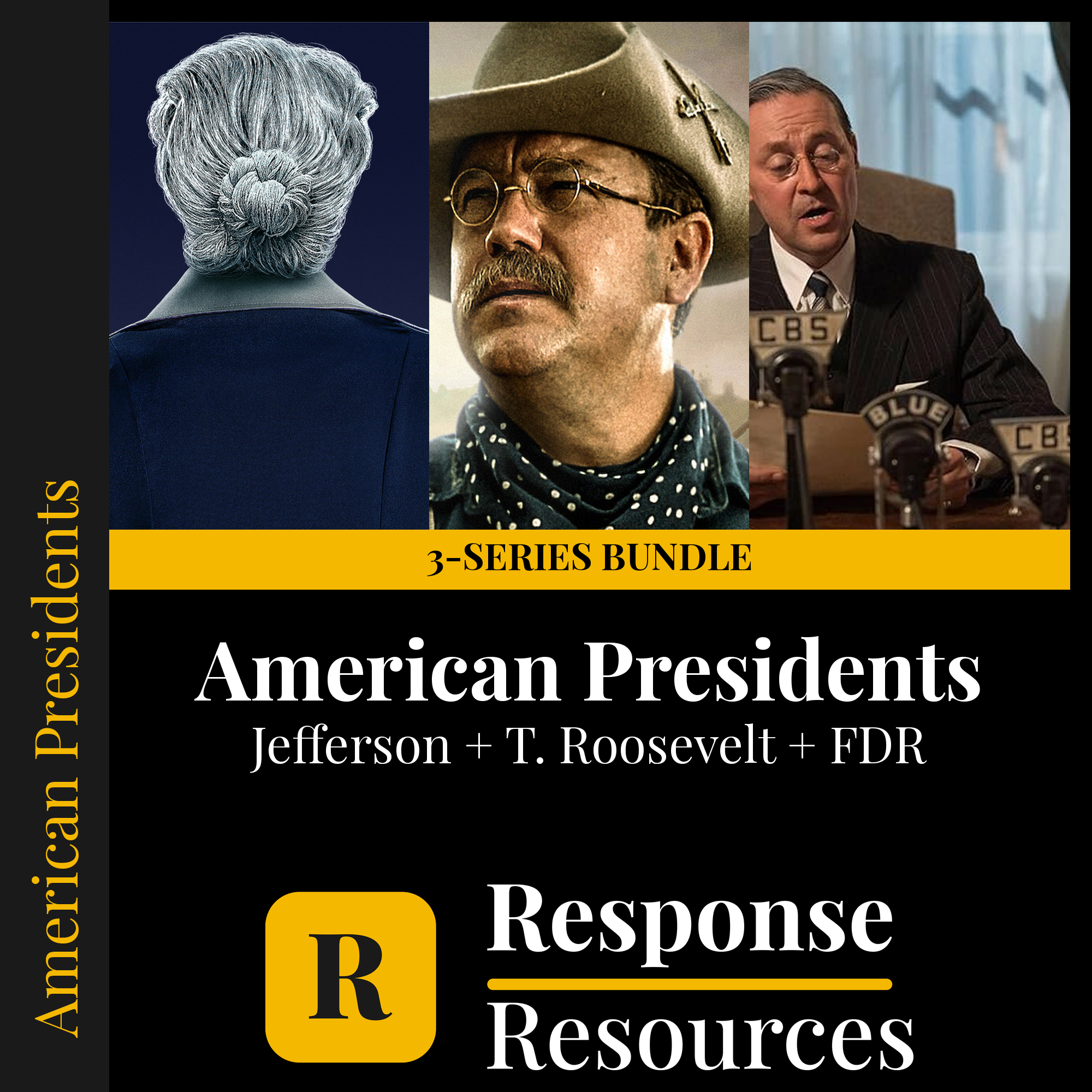 American Presidents video worksheets bundle cover, Thomas Jefferson, Theodore Roosevelt and FDR — Response Resources