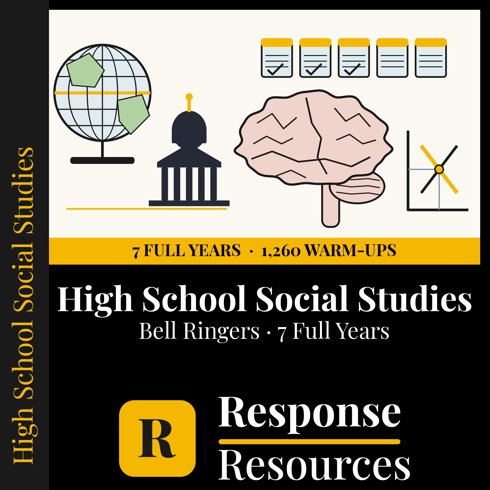 High School Social Studies Bell-Ringers Bundle — 7 Full Years cover — Response Resources