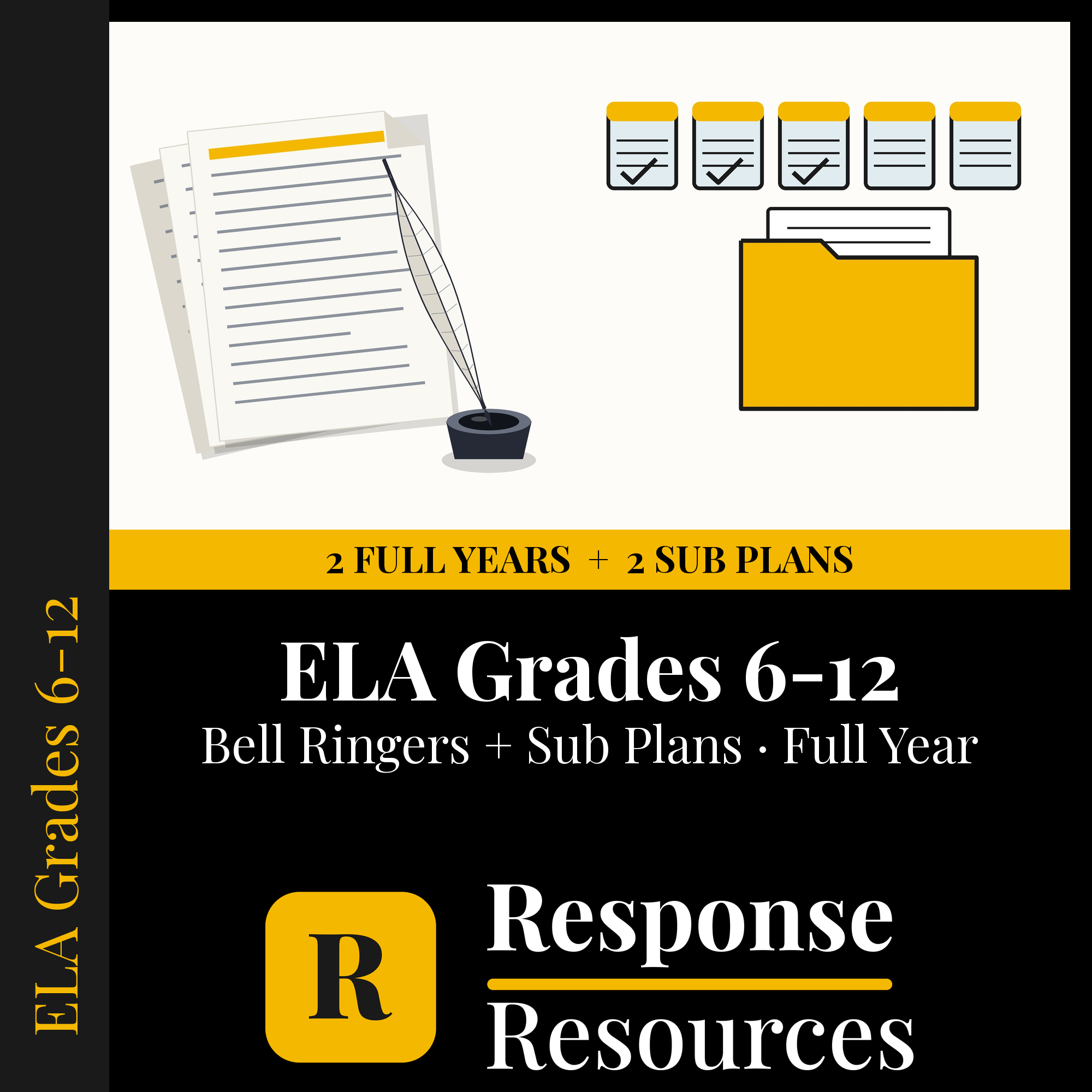 ELA Complete Bundle — Full-Year Bell Ringers + Emergency Sub Plans, Grades 6-12 cover — Response Resources