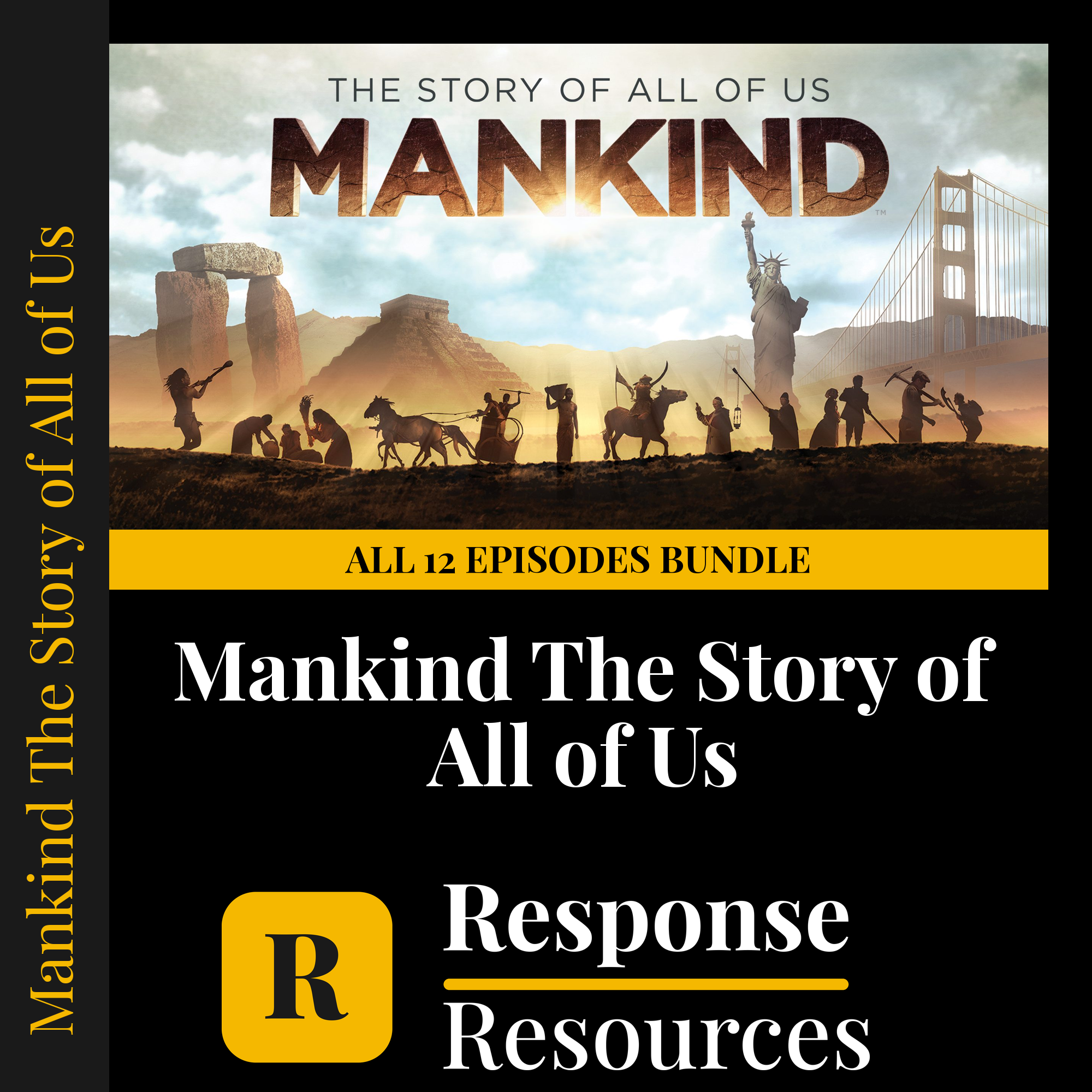 Mankind: The Story of All of Us — fill-in-the-blank documentary worksheet bundle for World History grades 6-12