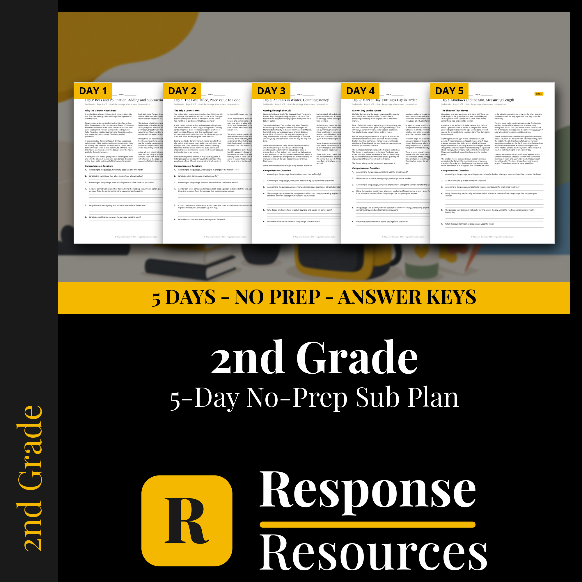 Response Resources 5-day no-prep 2nd Grade substitute plan cover