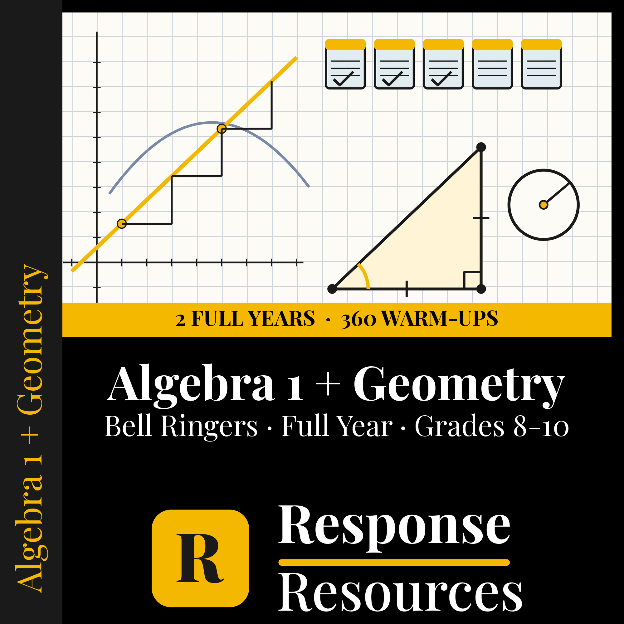 Math Bell-Ringers Bundle — Algebra 1 + Geometry, Full Year cover — Response Resources