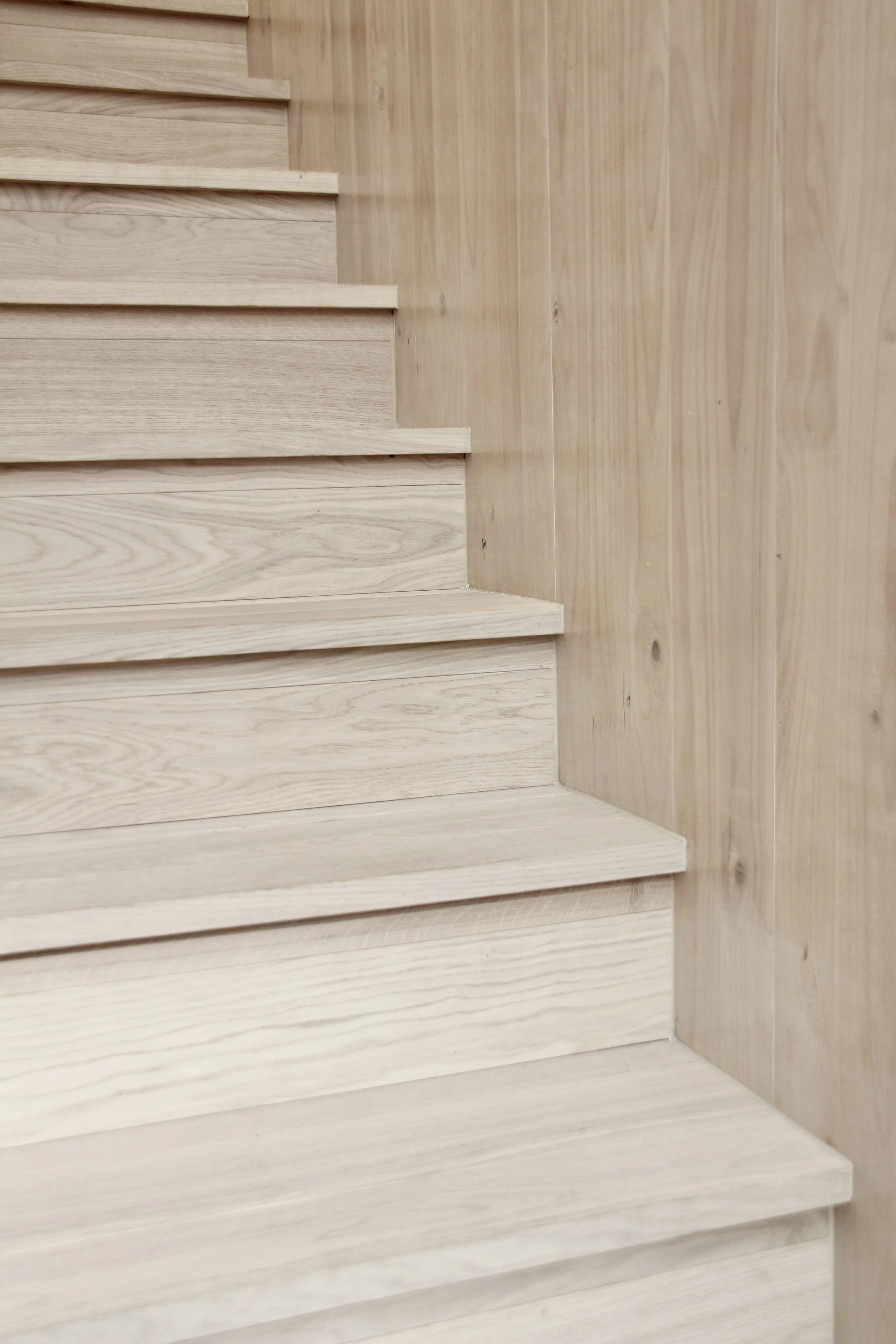 Stair detail, oak flooring, CLT wall