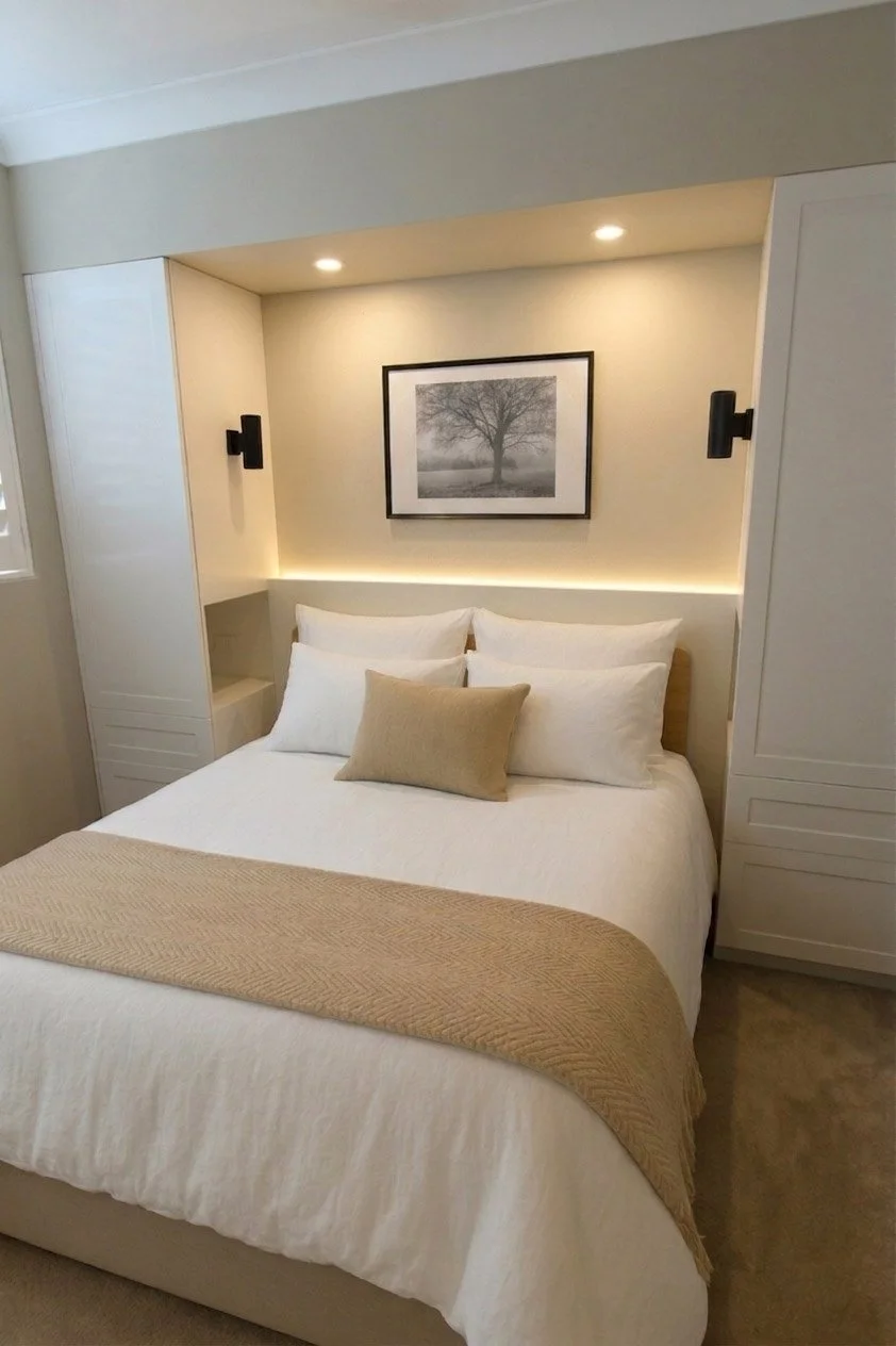 Bedroom, joinery, wardrobe, nook detail, hidden compartment