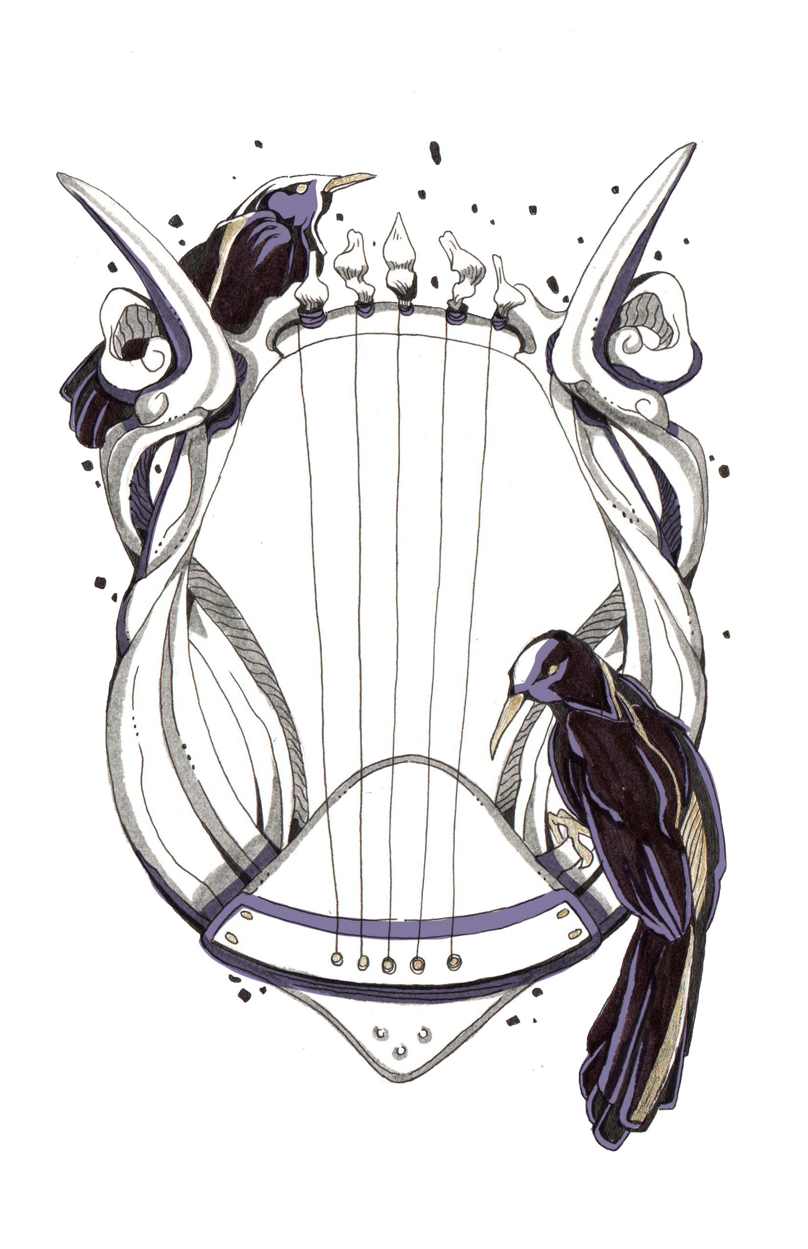 Illustration of a jukebox with three birds perched on it, seen from the front against a white background.