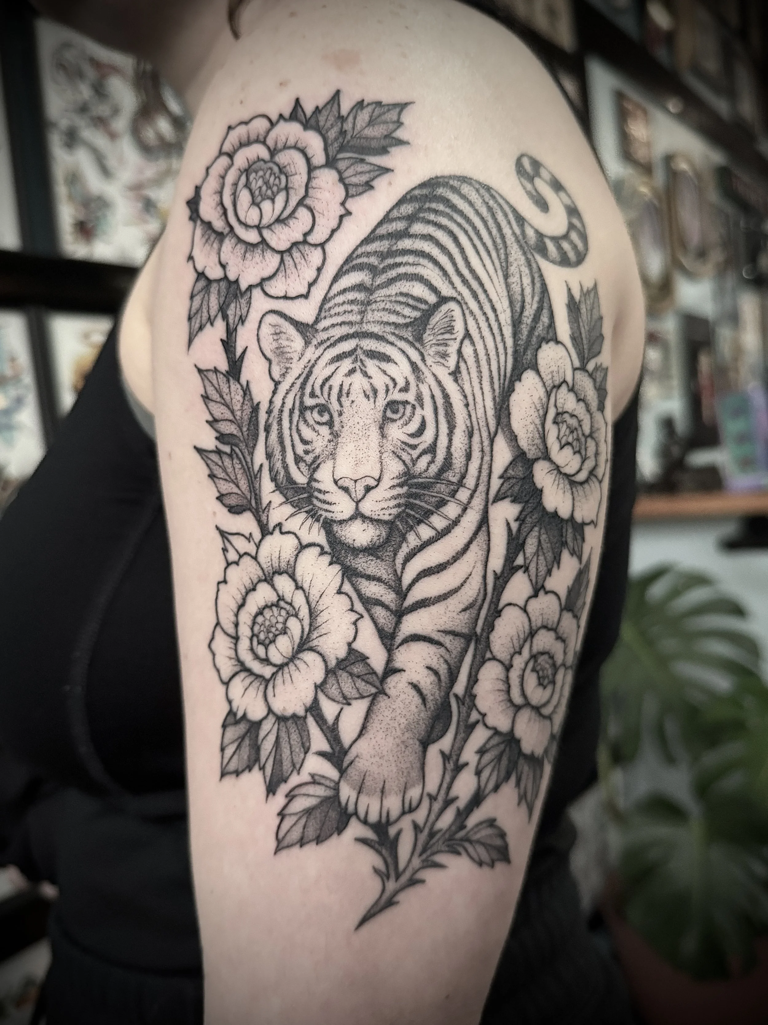 Tiger tattoo, floral tattoo, tattoos in Lexington Kentucky