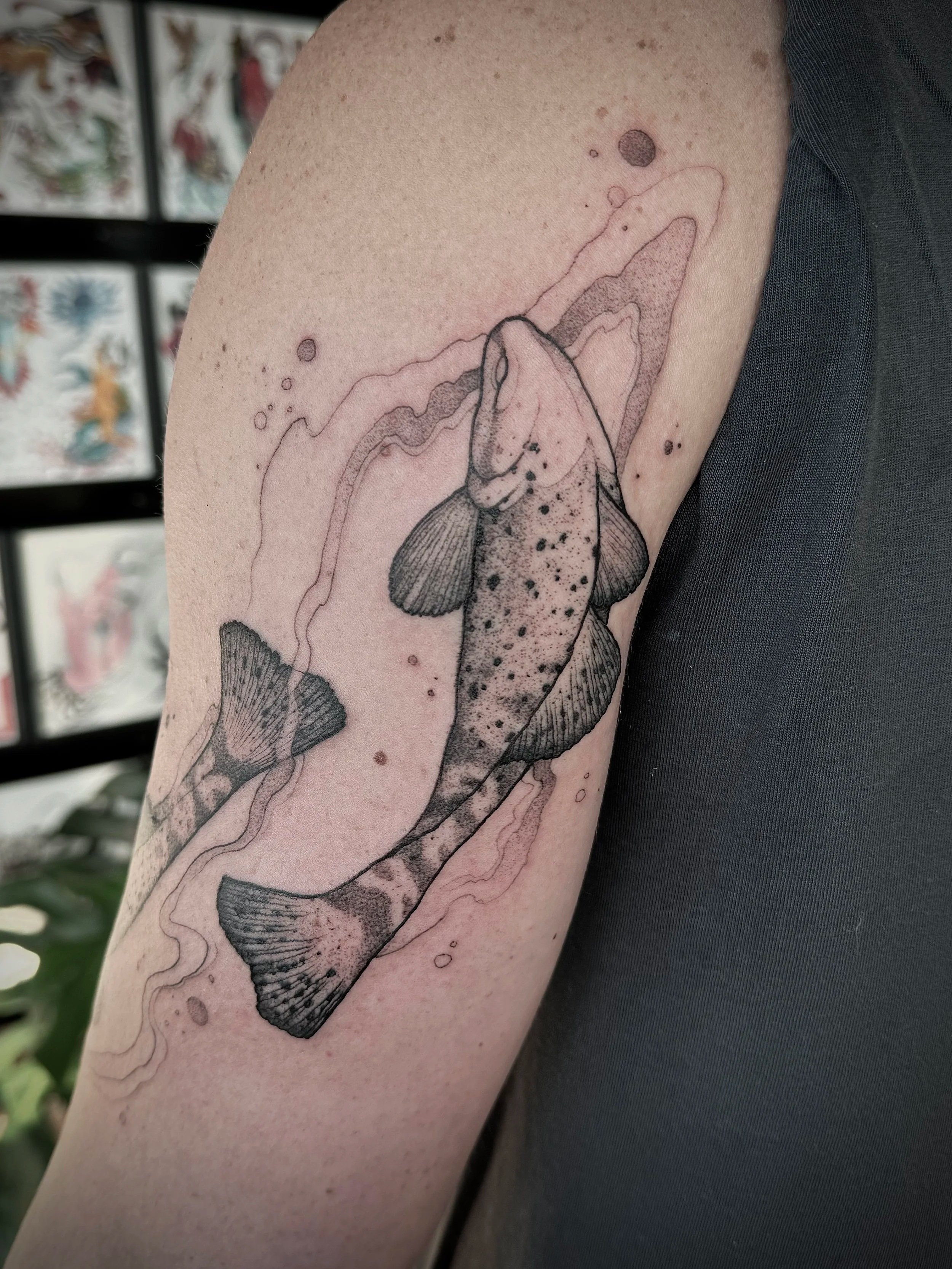 Fish tattoo, fine line tattoos in Lexington Kentucky