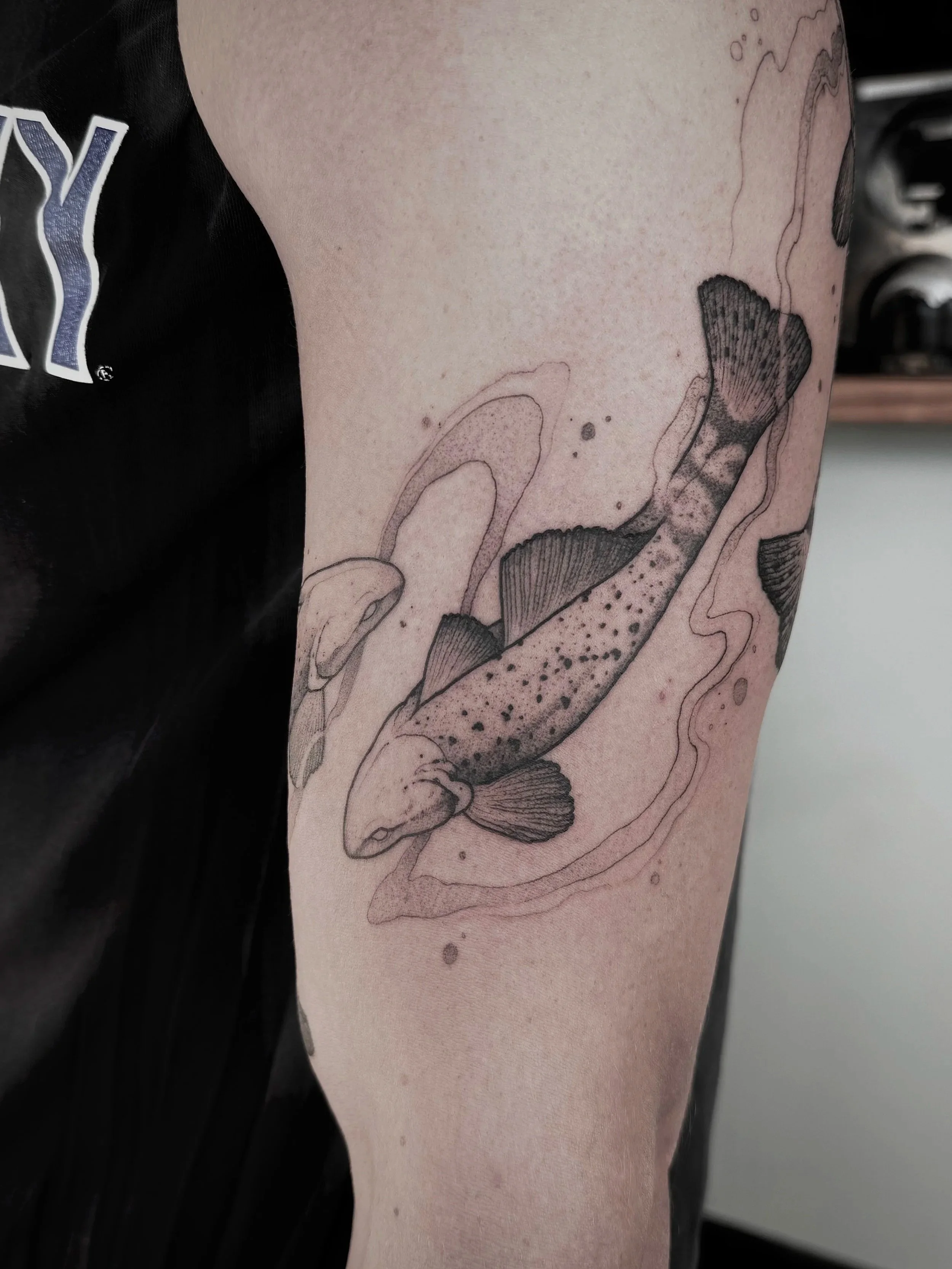 Fish tattoo, fine line tattoos in Lexington Kentucky
