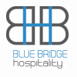 Blue Bridge Hospitality logo with stylized partial 'B' and 'H' in blue and gray, and company name below.