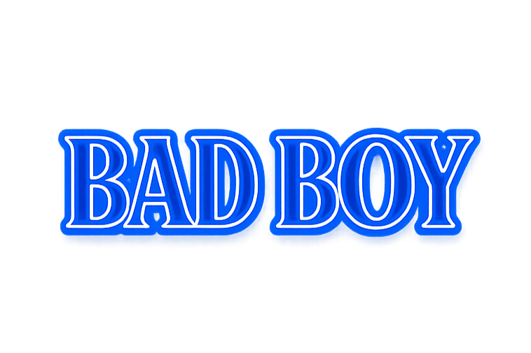 Blue neon-style text reading "BAD BOY" on a black background
