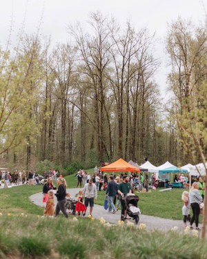 Families and vendors at the Clayton Community Market