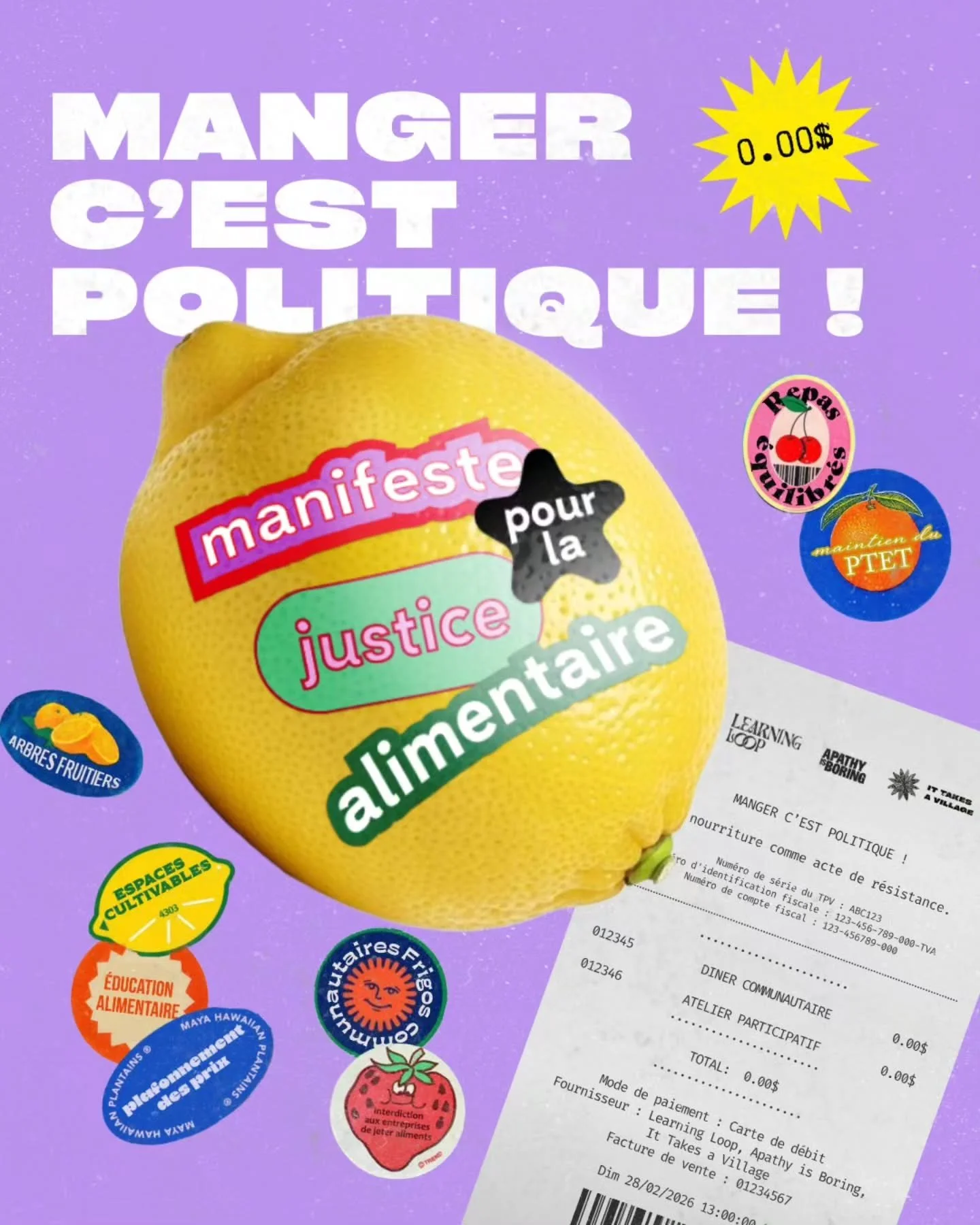 Le 28 f&eacute;vrier 2026 dernier, nous &eacute;tions une trentaine de personnes &agrave; se rencontrer lors de l'atelier &laquo; Manger c&rsquo;est politique &raquo;, organis&eacute; par Learning Loop en collaboration avec @apathyisboring et @takesa