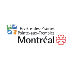 Logo avec texte 'Rivière-des-Prairies Pointe-aux-Trembles Montréal' et un symbole floral rouge.