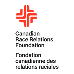 Logo de la Fondation canadienne des relations raciales, avec un symbole rouge et le nom en anglais et français
