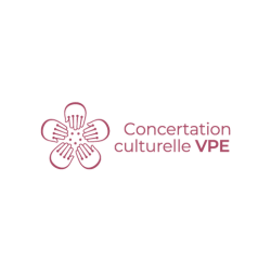 Logo de la concertation culturelle VPE avec cinq mains tenant des baguettes en cercle.