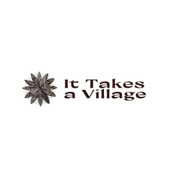 Logo avec une fleur stylisée et le texte 'It Takes a Village'