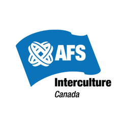 Logo d'AFS Interculture Canada avec un drapeau stylisé bleu et du texte en noir