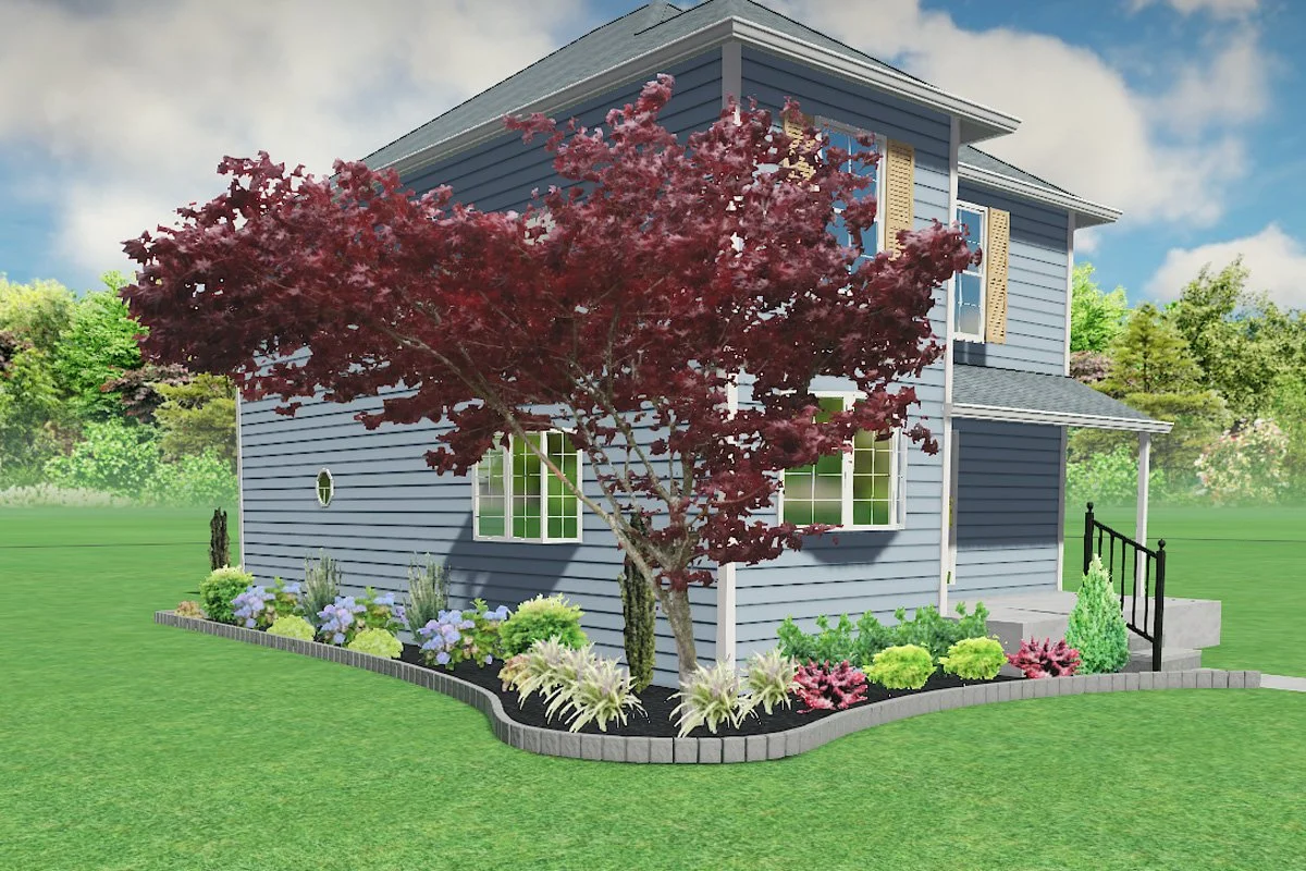 a 3-D landscape design of a front and side yard in South Jersey