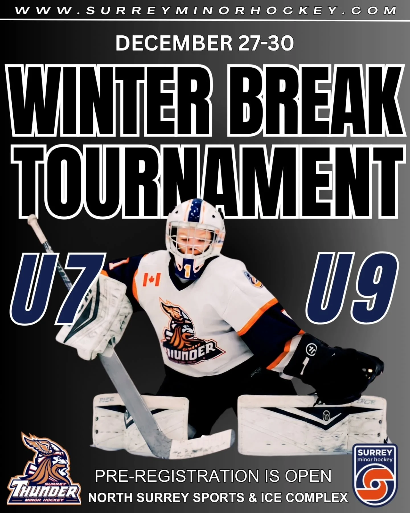 Nothing beats holiday hockey! 🎄🏒
​Mark your calendars: the annual Surrey Minor Hockey Winter Break Tournament is locked in for December 27&ndash;30, 2026 @ North Surrey Sports and Ice Complex
​Get ready for an incredible few days on the ice with di
