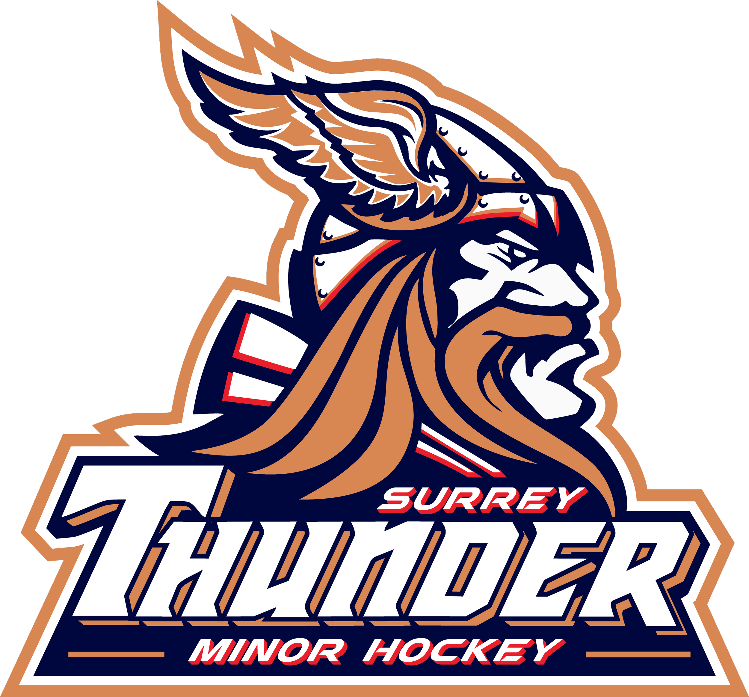 Logo of the NHL team New York Islanders, featuring a fierce-looking puffin with a hockey stick, and text indicating minor hockey league in Surrey.