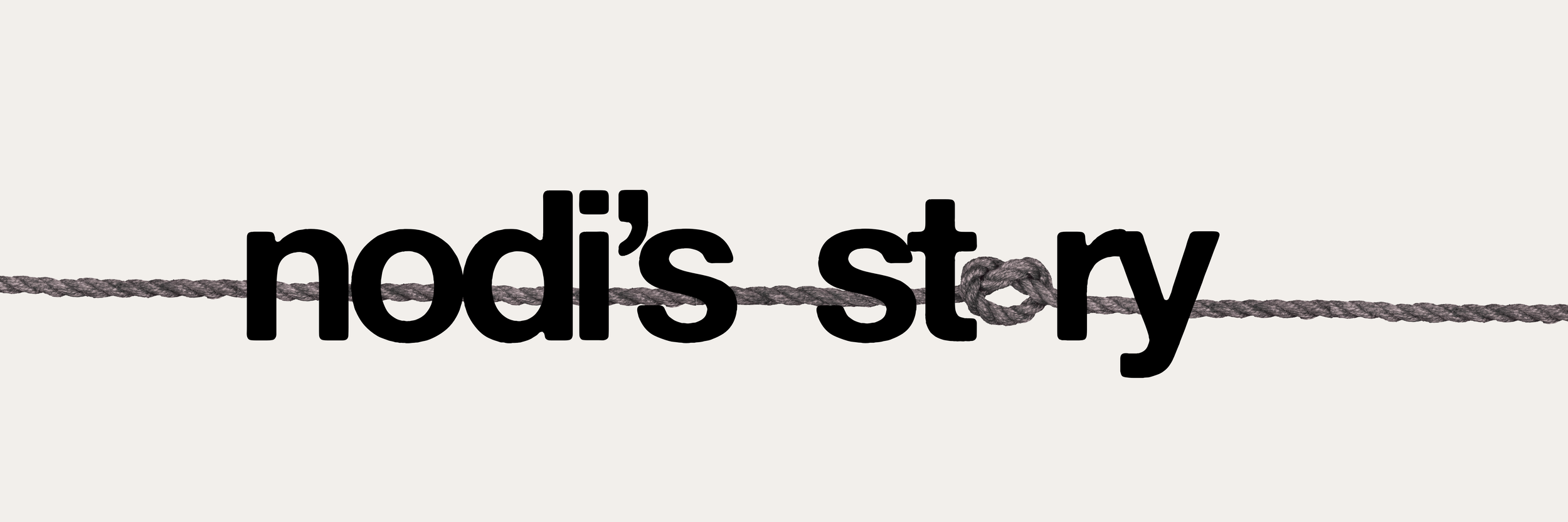 The phrase 'nordic story' in black letters, with the letters connected by a gray rope that runs horizontally through the middle of the text.