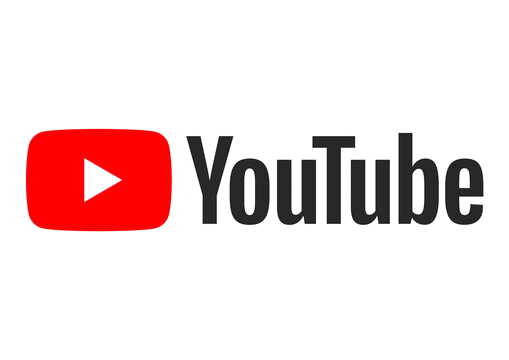 YouTube logo with a red play button and the word 'YouTube' in black text.