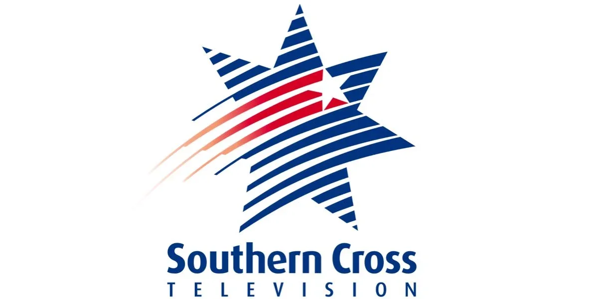 Logo of Southern Cross Television featuring a stylized star with red and blue stripes and a white star in the center.