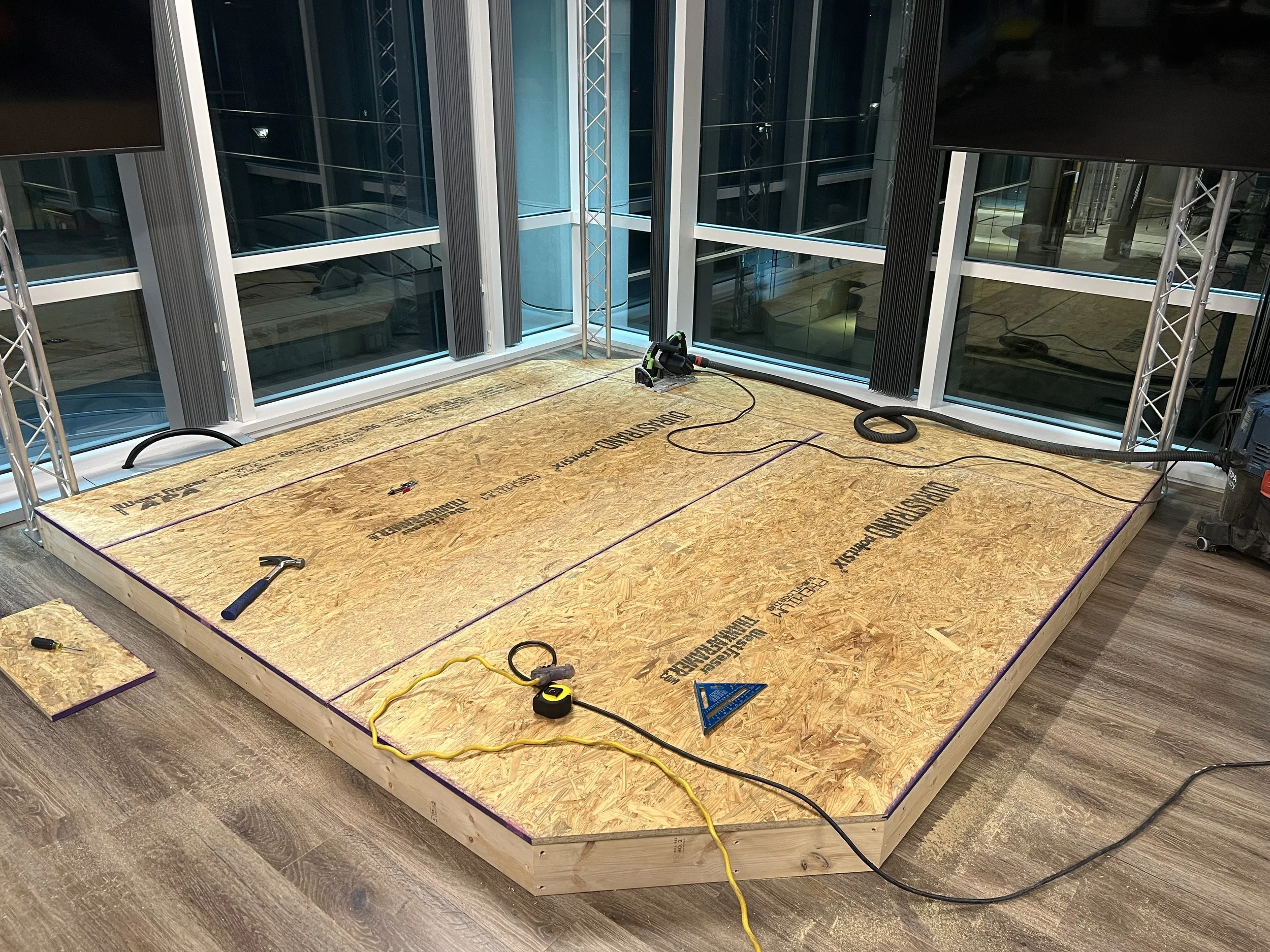 Stage floor cut to shape