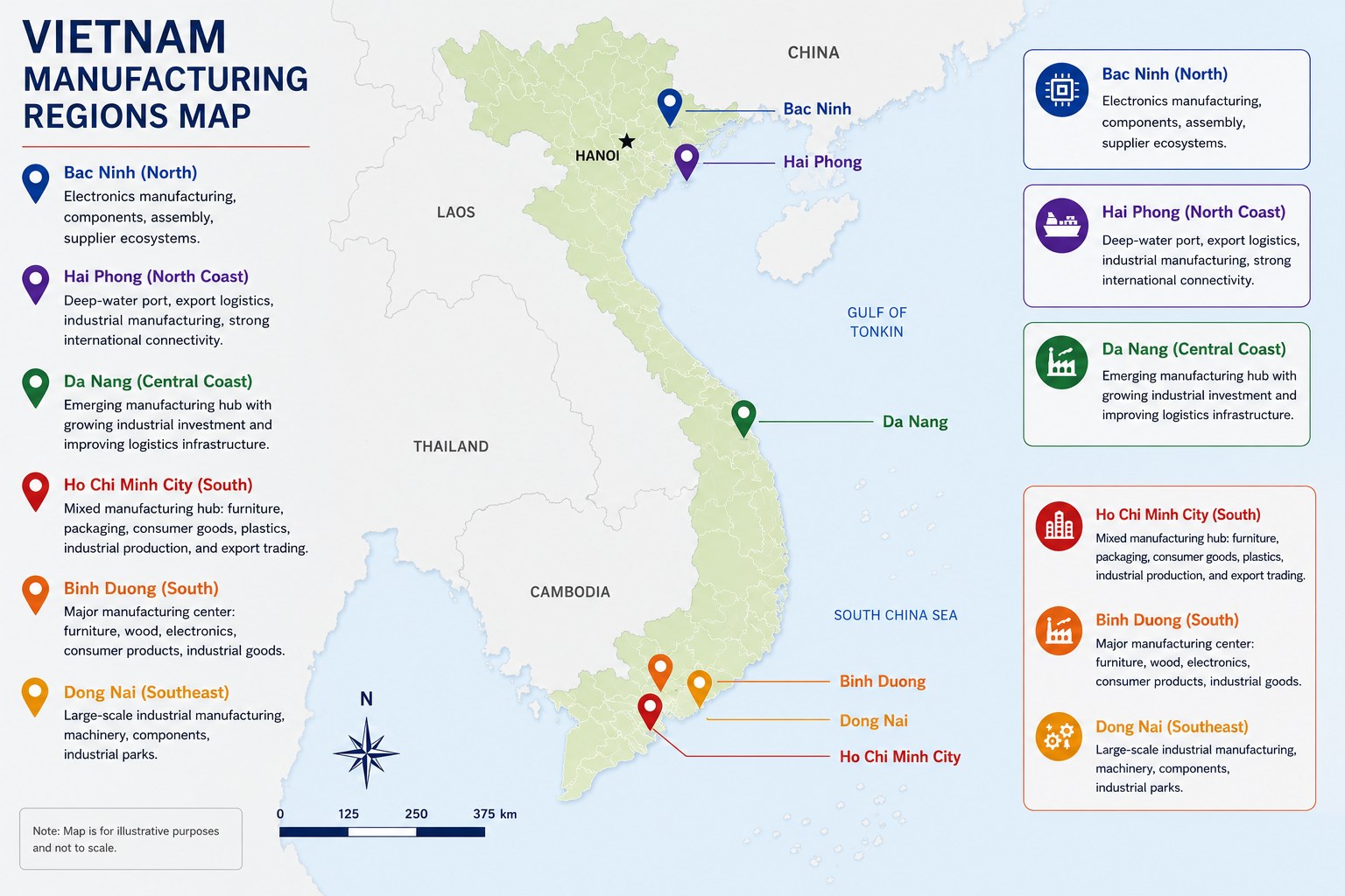 Vietnam Manufacturing Regions Map