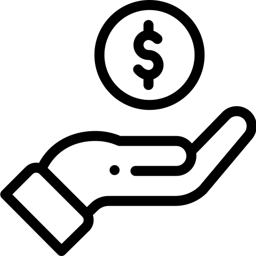 Line drawing of a handing holding money symbol.