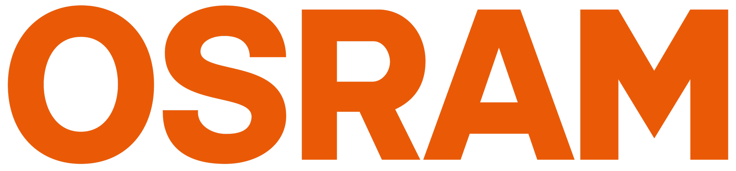 Large orange text spelling "OSRAM" on a black background, a company.