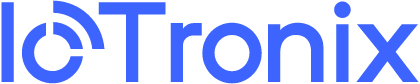 Logo of IoTronix in blue text with a target symbol around the 'Io', a company.