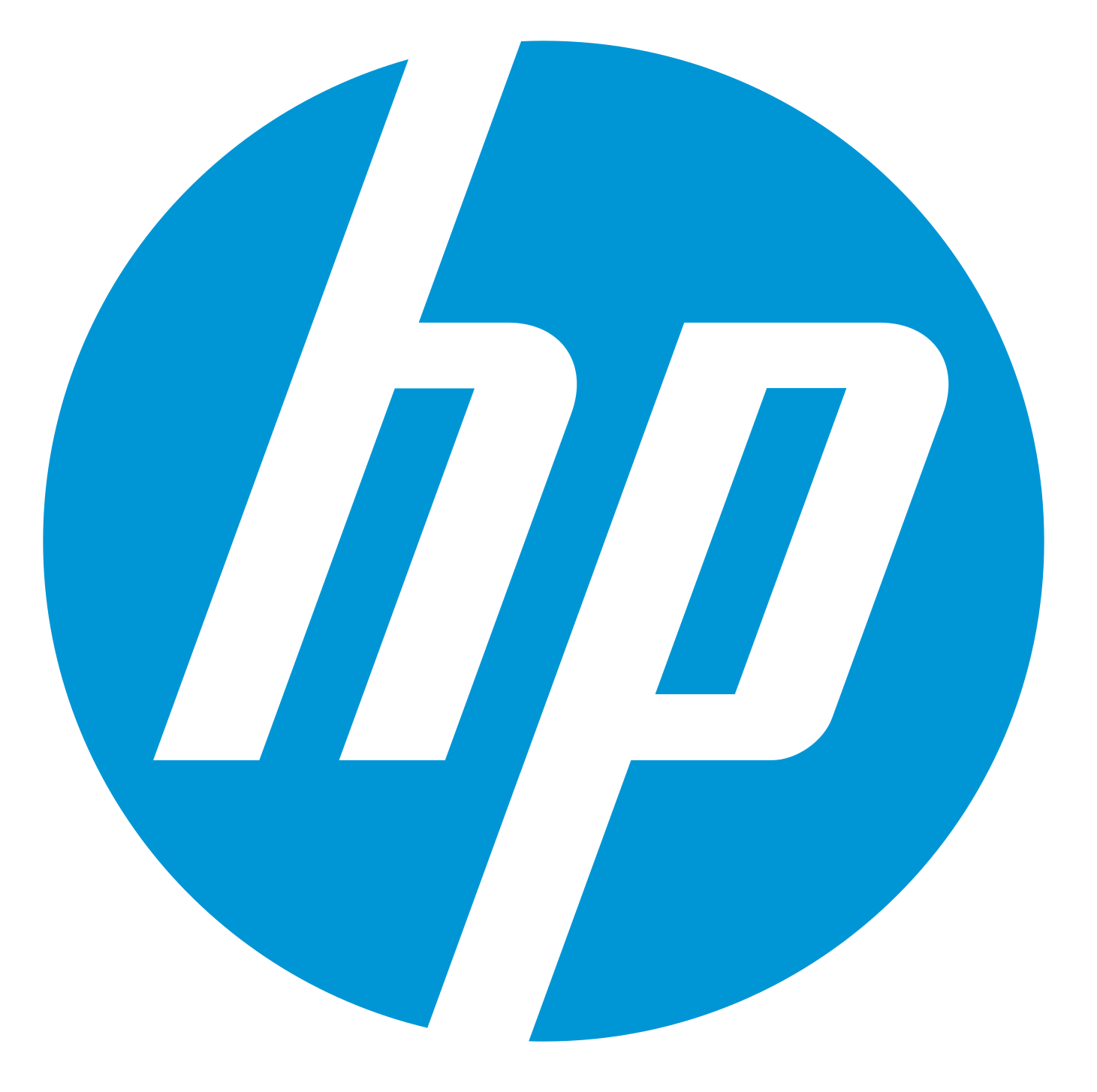 The HP logo consisting of a blue circle with the bold black letters 'HP' in the center, a technology company.