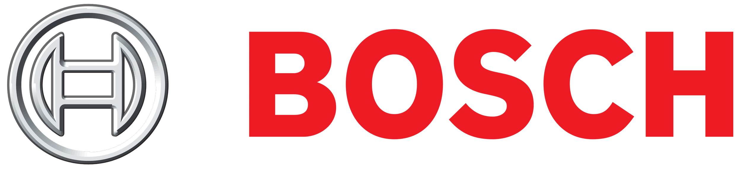 Bosch logo with a circular emblem featuring the letter H and the word Bosch in bold red letters, a company.