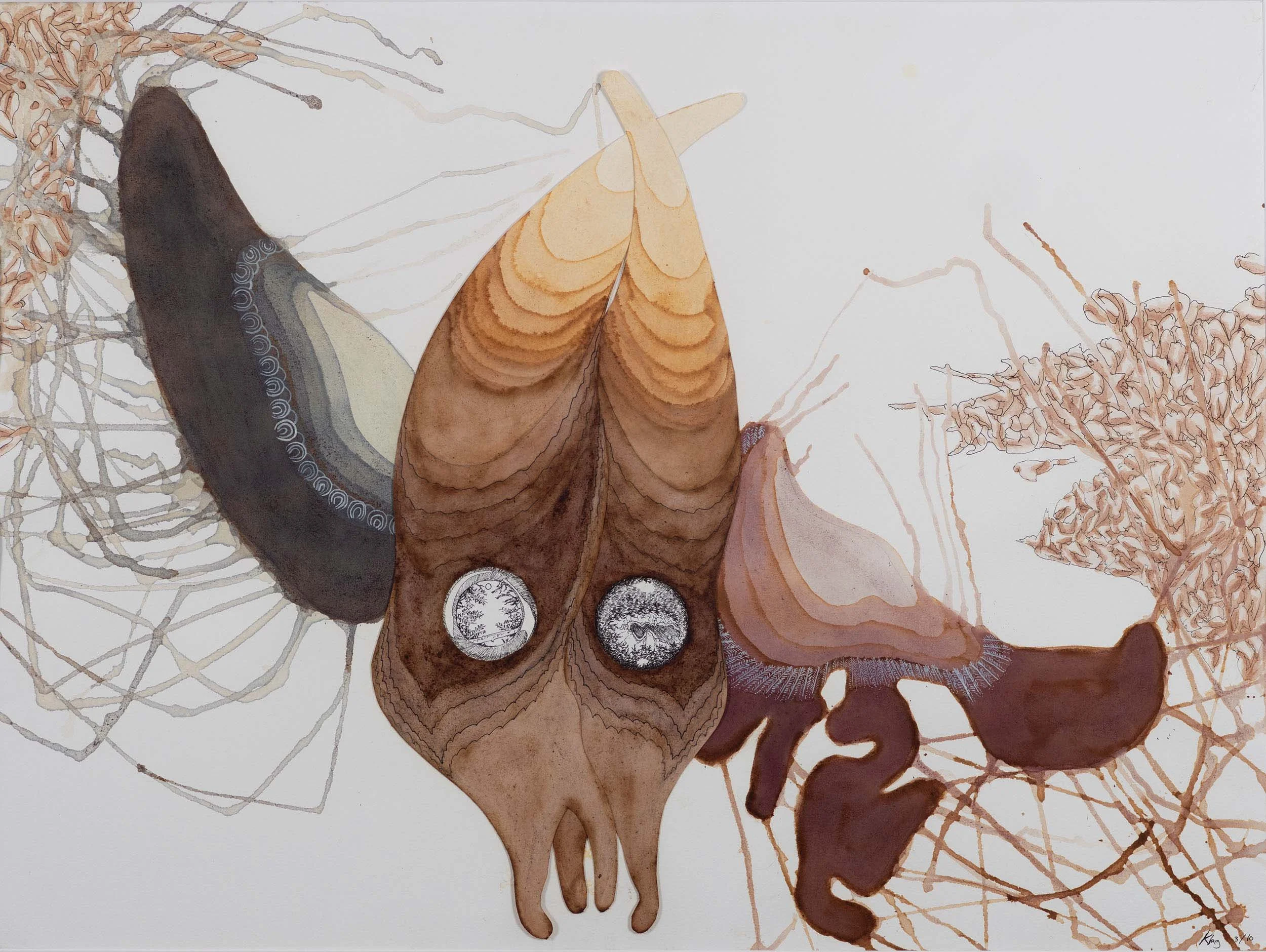  Bill Eye Sockeye  
28"x36" framed 
ink, natural dyes, collage on paper 
$1600