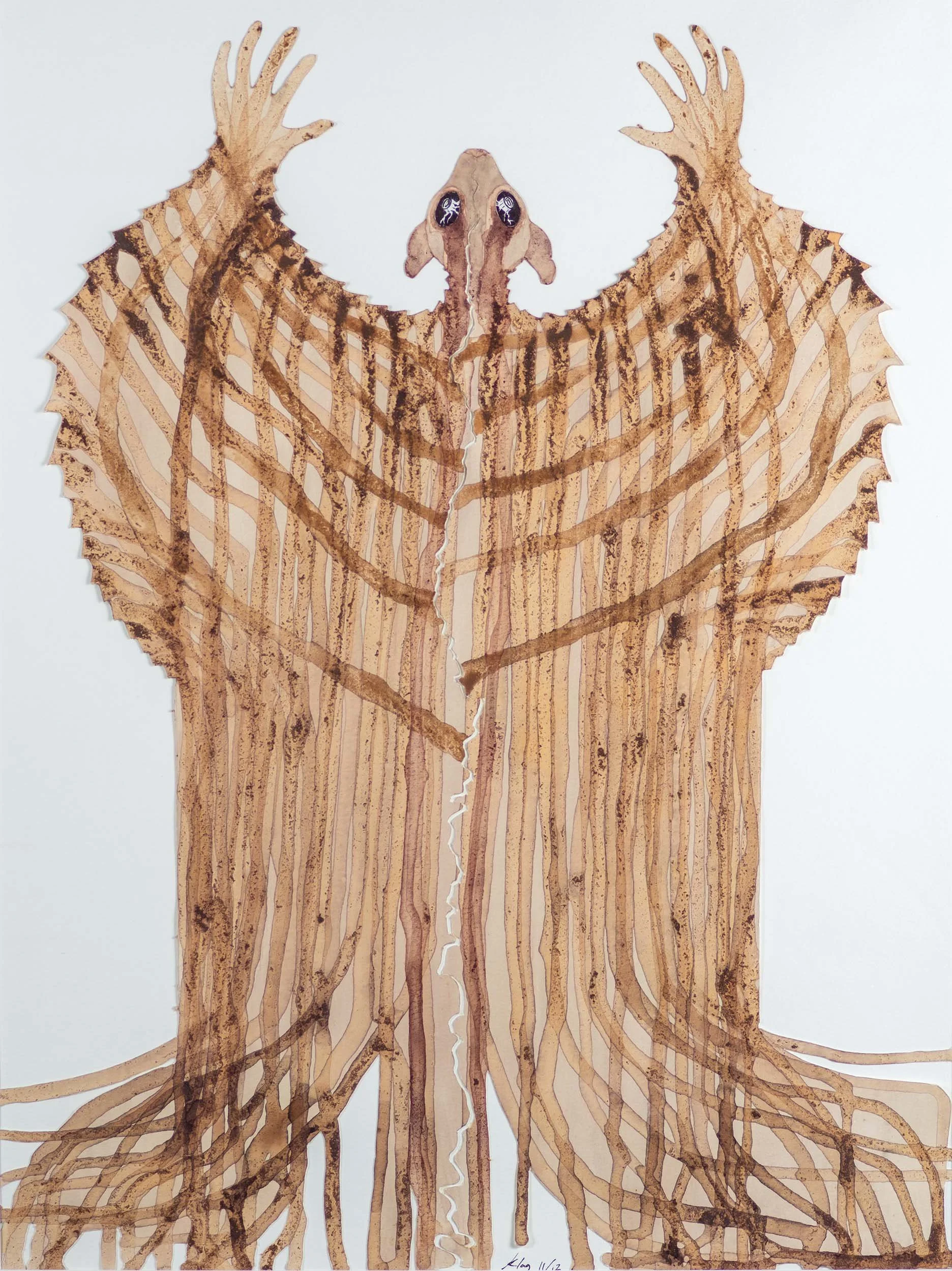  Flying Queets  
29"x23" framed 
ink, natural dyes, collage on paper 
$1200