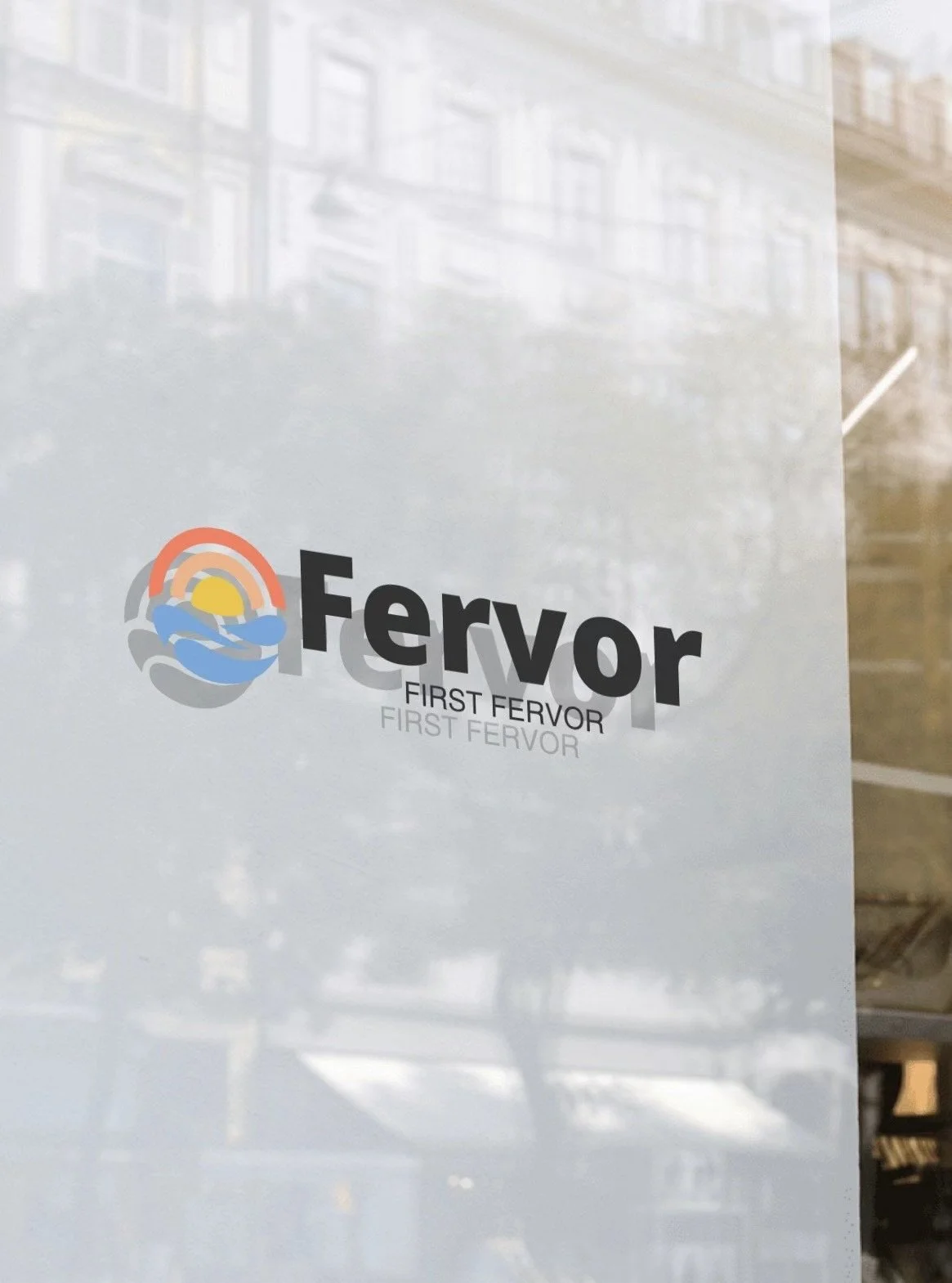 Logo of Fervor, featuring a stylized sun, rainbow, and wave graphic, with the text 'Fervor' and 'First Fervor' below.