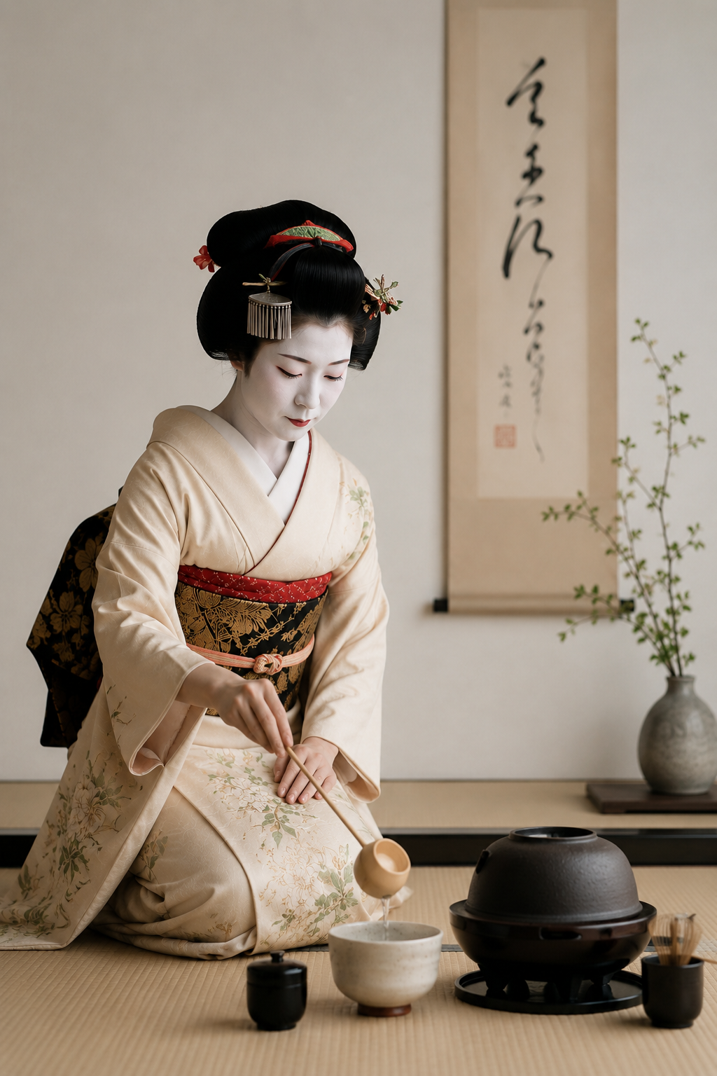 Geisha performing a traditional tea ceremony in Japan