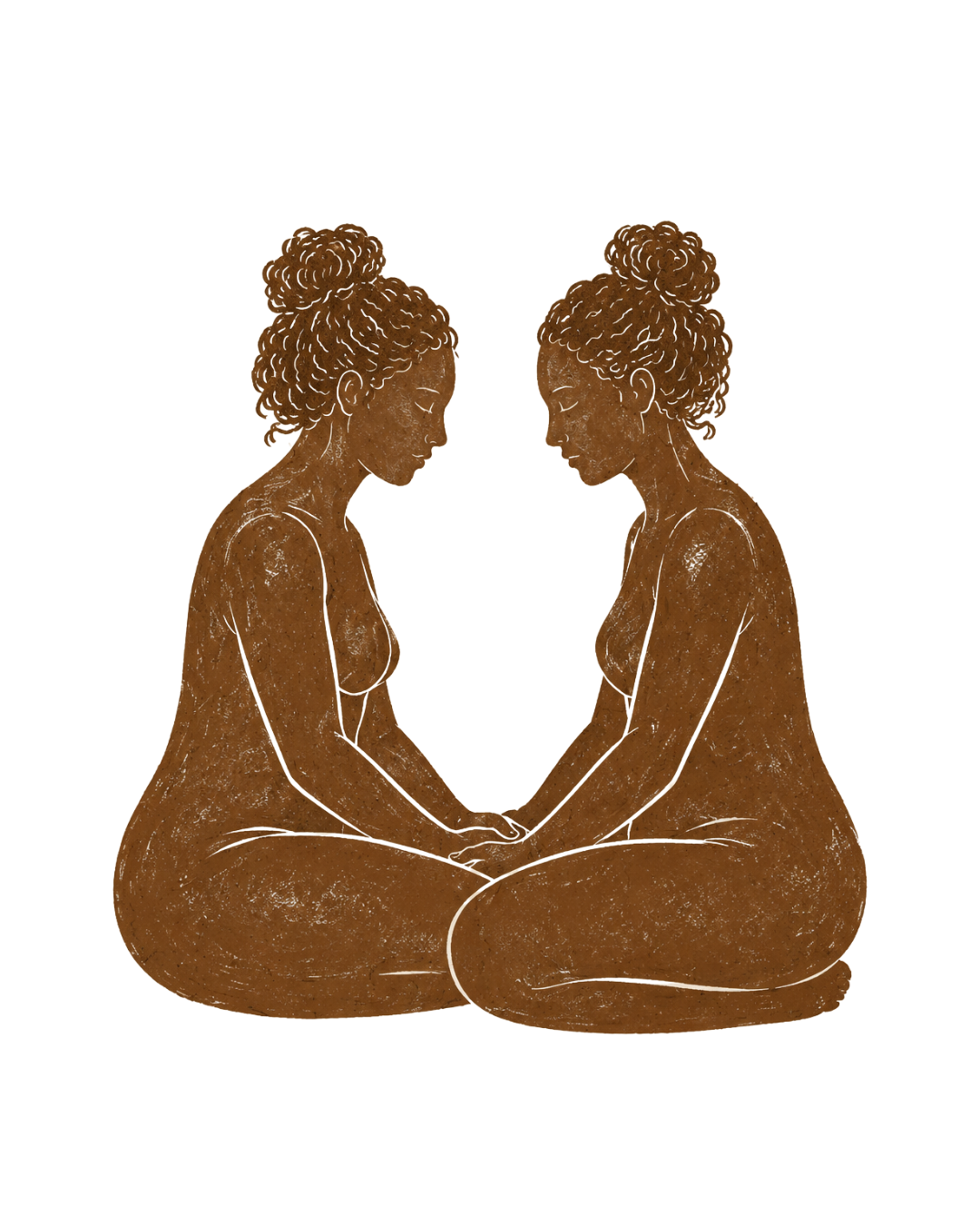 Two women standing close together looking at a mobile phone.