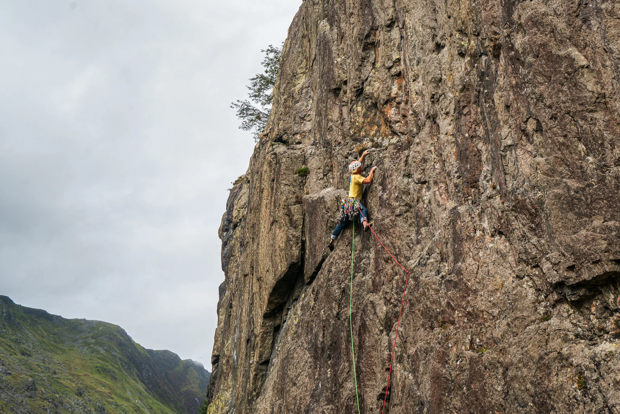 Luca climbing ‘Quantum Jump’ E5 6b at Clogwyn Y Grochan